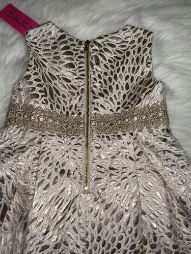 Lilly Pulitzer NWT Abrianna Girls Gold Metallic Lagoon Dress $118 Size 2,3 - Picture 23 of 24