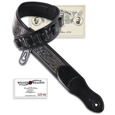 Walker & Williams LIT-02  Gloss Black Strap With Distressed Live Oak Design