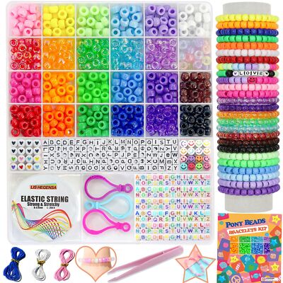 Bracelet Making Kit Pony Beads Kandi Beads Letter Beads for Necklace Hair Braidi