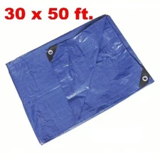 30 x 50 FT Blue Standard Duty Poly Tarp UV TEAR & MILDEW RESISTANT w/ Grommets