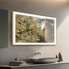 LED Bathroom Mirror Gold Aluminum Frame 3 Colors Rectangular Makeup Wall Mirror