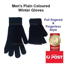 Men's Plain Coloured Winter Gloves Warm Knitted Full Finger  Fingerless
