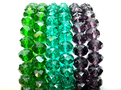 AAA facettierte Glas Kristall Rondelle Perlen 68 Stück Strang, grün   Pfau   lila