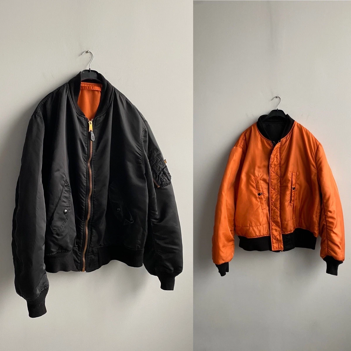 Vintage 90s Alpha Industries MA-1 Reversible Bomber Jacket Black/Orange Size XXL