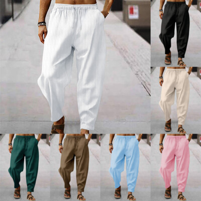 Mens Casual Sport Cotton Linen Pants Athletic Running Sweatpant Hip Hop Trousers