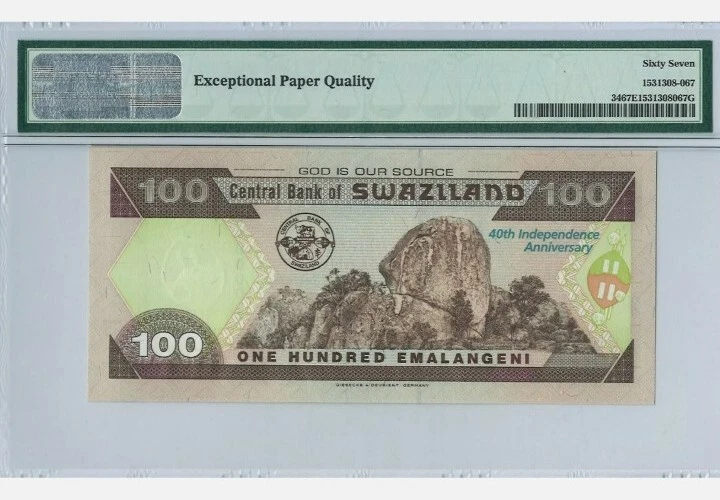 2008 Swaziland 100 Emalangeni "Commemorative" PMG67 EPQ SUPERB GEM UNC【P-34】Low  - Image 2 of 2