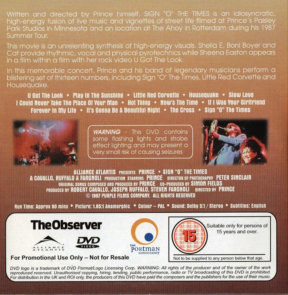 PRINCE - SIGN O THE TIMES - Music Video : PROMO DVD - Image 2 of 2