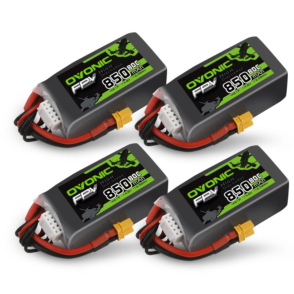 4X Ovonic 4S 850mAh Lipo Akku 14.8V 80C XT30 Für FPV Drohne Quad BabyHawk R Pro