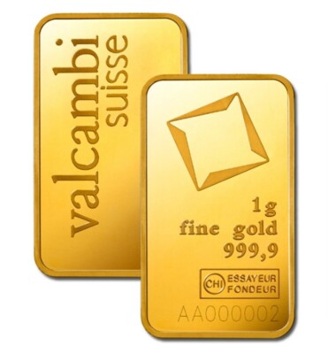 1 Gram Valcambi Suisse .9999 Fine Gold Bar in Assay Card - In