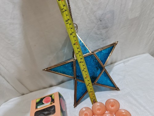 Vintage Style blue Star Hanging Tea Light+ yankee Candles Lantern Holder 10" - Picture 19 of 23