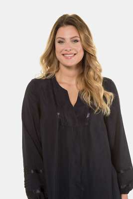 Selection By Ulla Popken Satin Accent Snap Front Tunic Blouse Blue Size 16/18