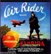 Orlando Florida Air Rider Airplane Orange Citrus Fruit Crate Label Art Print