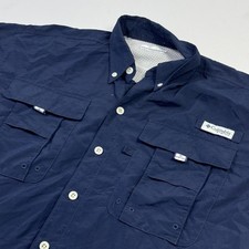 Columbia PFG Bahama II Shirt Mens Small Blue Nylon Short Sleeve Fishing Outdoor