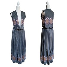 Vintage Vonnie Reynolds Embroidered Velvet Skirt Vest Set 1970s Irish Couture