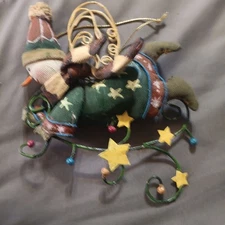 VINTAGE SNOWMAN CHRISTMAS ORNAMENT Handcrafted Cloth And Wire Primitive Folk Art