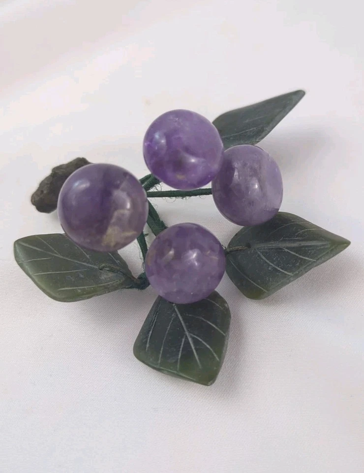 Antique Stone Fruit  Handcarved Japanese Rose Quartz Jade Amethyst  - Image 4 of 4