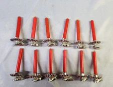 12 Vtg SILVER METAL 2" PINECONE CHRISTMAS TREE CLIP-ON CANDLE HOLDERS w/ CANDLES