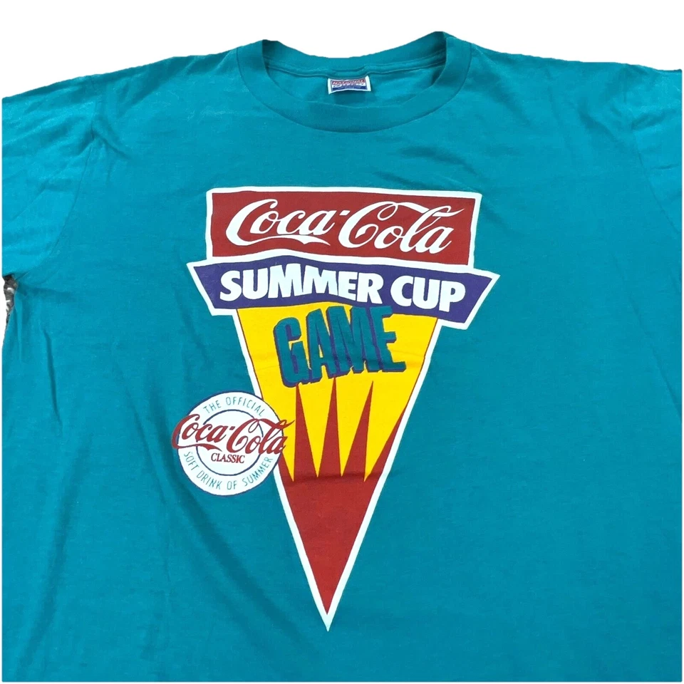 Camisa Coca Cola De Colección Hombres XL Azul Años 80 90 Puntada Única Hecha en EE. UU. Camiseta Coca-Cola Foto 2 de 4
