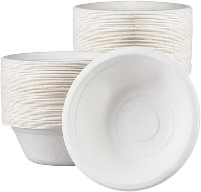 KITCHENSMART 100 x 12oz Eco-Friendly Disposable Bagasse Paper Bowls Compostable Biodegradable