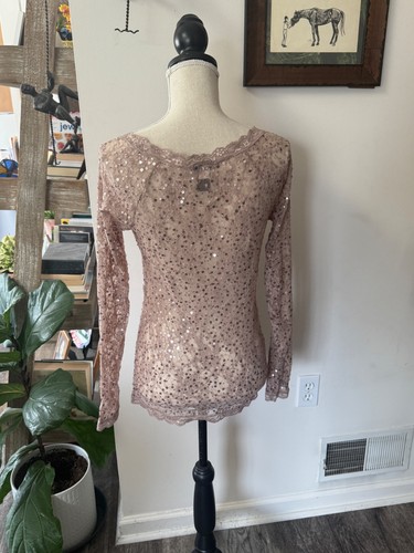 MODA INTERNATIONAL Blush Lace Sequin Top M - Picture 4 of 4