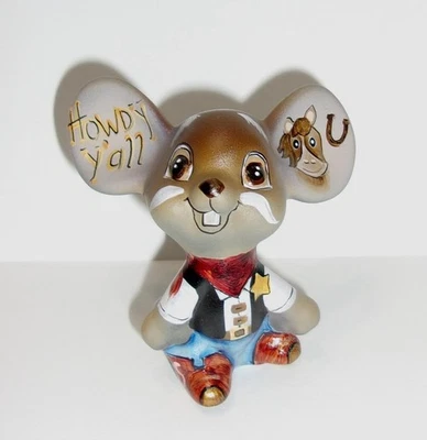 Fenton Glass Howdy Y'all Western Sheriff w Horse Mouse Ltd Ed #34/45 Kim Barley - Image 1 of 4