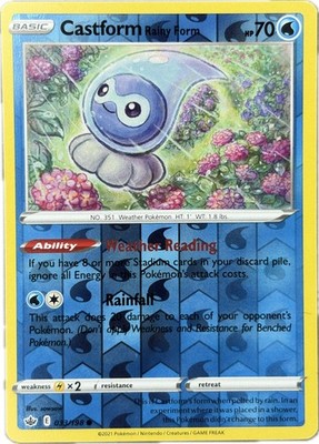 Castform Rainy Form 033/198 Reverse Holofoil SWSH06: Chilling Reign  NM Pokemon