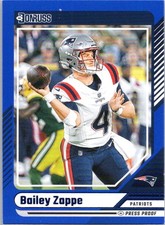 2024 Donruss #70 Bailey Zappe Press Proof Blue Patriots