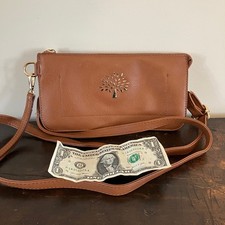 Mulberry Brown Leather Clutch Handbag Detachable Shoulder Strap Brass Hardware