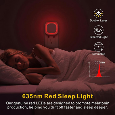 2 Pack Plug in Red Sleep Night Light, Auto Dusk to Dawn, Soft Glow, Dimmable ...