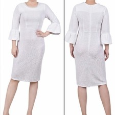 NY Collection 3/4 Length Pearl Detail Dress Surplice - White - PL Petite Large