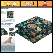 Set of 2 Water Resistant Outdoor Chair Cushions, 18.5"x16"x2" Square Seat Pads f