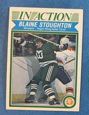 1982-83 O-Pee-Chee OPC #131 Blaine Stoughton In Action - Hartford Whalers NHL