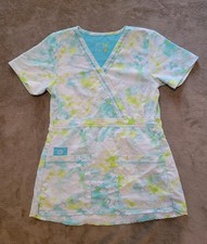 Easy Fit XS Scrub Top Short Sleeve Pockets Medical Nurse Uniform blue spring