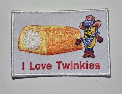 I Love Twinkies (iron/sew on patch. 4 1/4'' w X 3'' h)