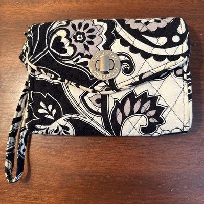 Vera Bradley Midnight Paisley Quilted Wristlet Purse Bag Silver Tone Hardware