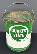 Vintage QUAKER STATE Wheel Bearing Lubricant LARGE 35 LB Oil Bucket Can w/LID!
