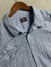 UNTUCKit Men's XXL Tall Durif Wrinkle Free Cotton Blue Check L/S Shirt Button Up