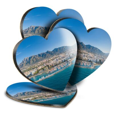 4x Herz MDF Untersetzer - Marbella Spanien Costa del Sol Strand #12603