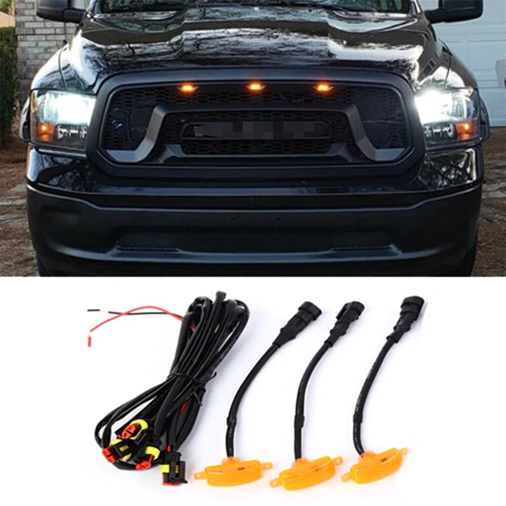 3x Smoked Lens Amber LED Front Grille Running Light For Dodge Ram