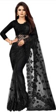 Embroidered Bollywood Net Saree  (Black)