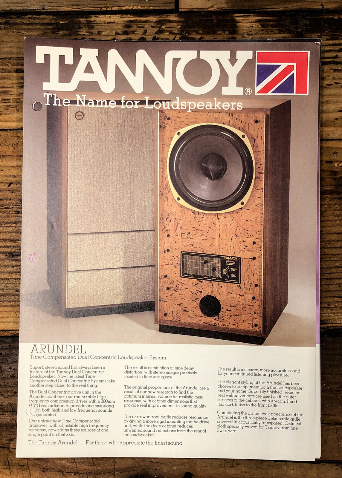 Tannoy Arundel Speaker 1pg Dealer Spec Sheet  *Original*