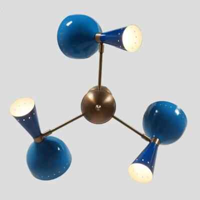 Three Arms Six Lights Bulb Brass Sputnik Chandelier Light Fixture Diabolo Lamp