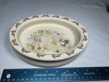 Royal Doulton Bunnykins Oval Baby Plate  The Duet  1937-1967 Heavily Worn Used