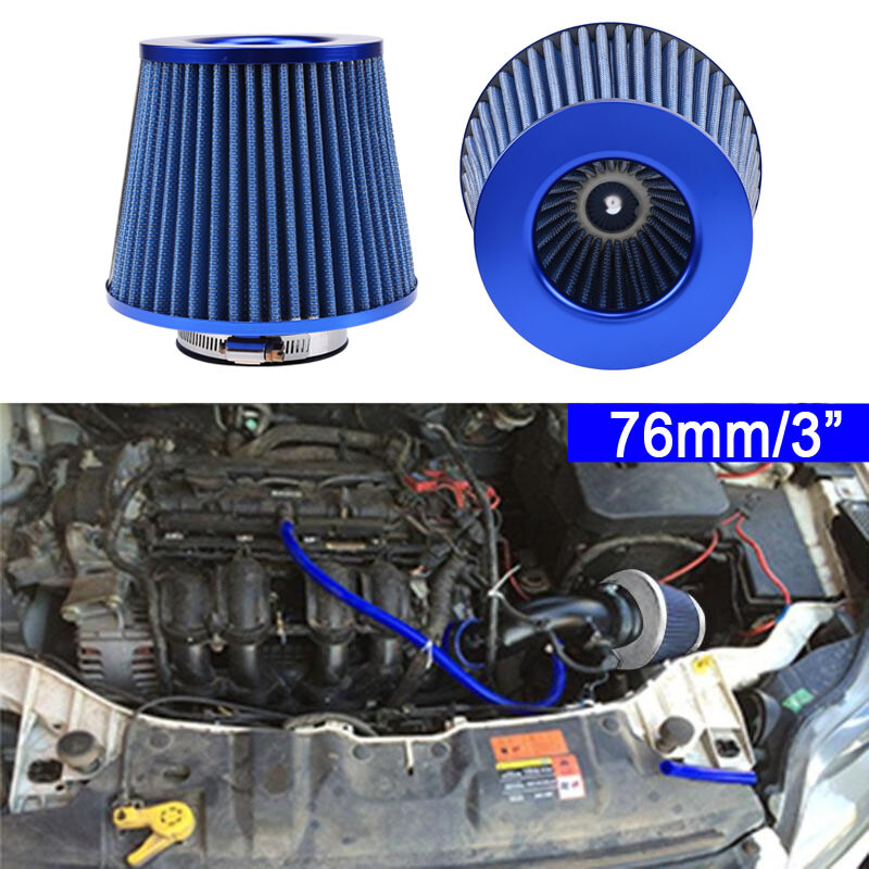 Universal 3" Inlet Cold Air Intake Cone Filter – Dry, Cotton/Gauze, Replacement For Car (76mm)
