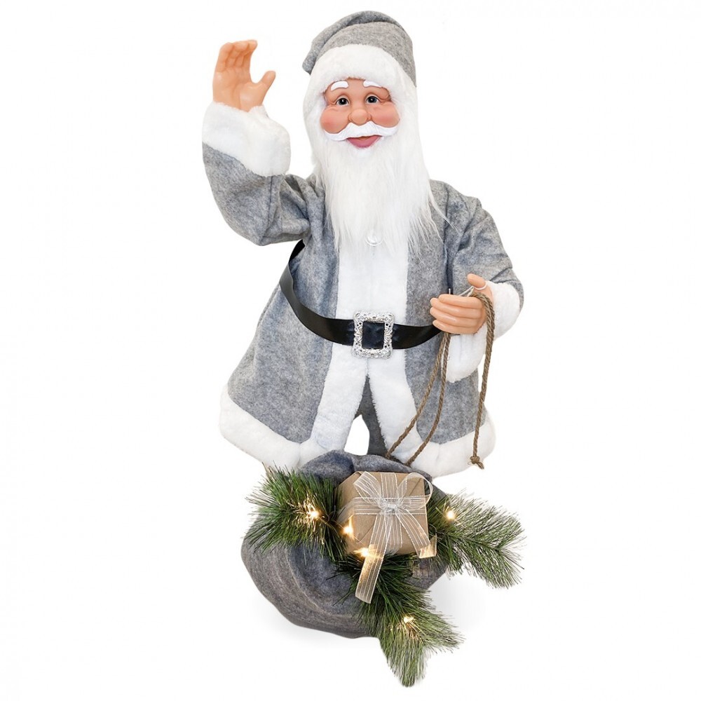 Père Noël gris 144209 automate de 80 cm pour vitrine de fête