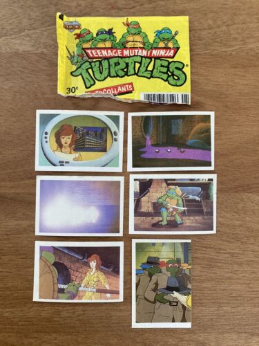 Teenage Mutant Ninja Turtles TMNT 1989 Mini-Aufkleberkarten (6) + geöffnete Verpackung - Bild 1 von 5