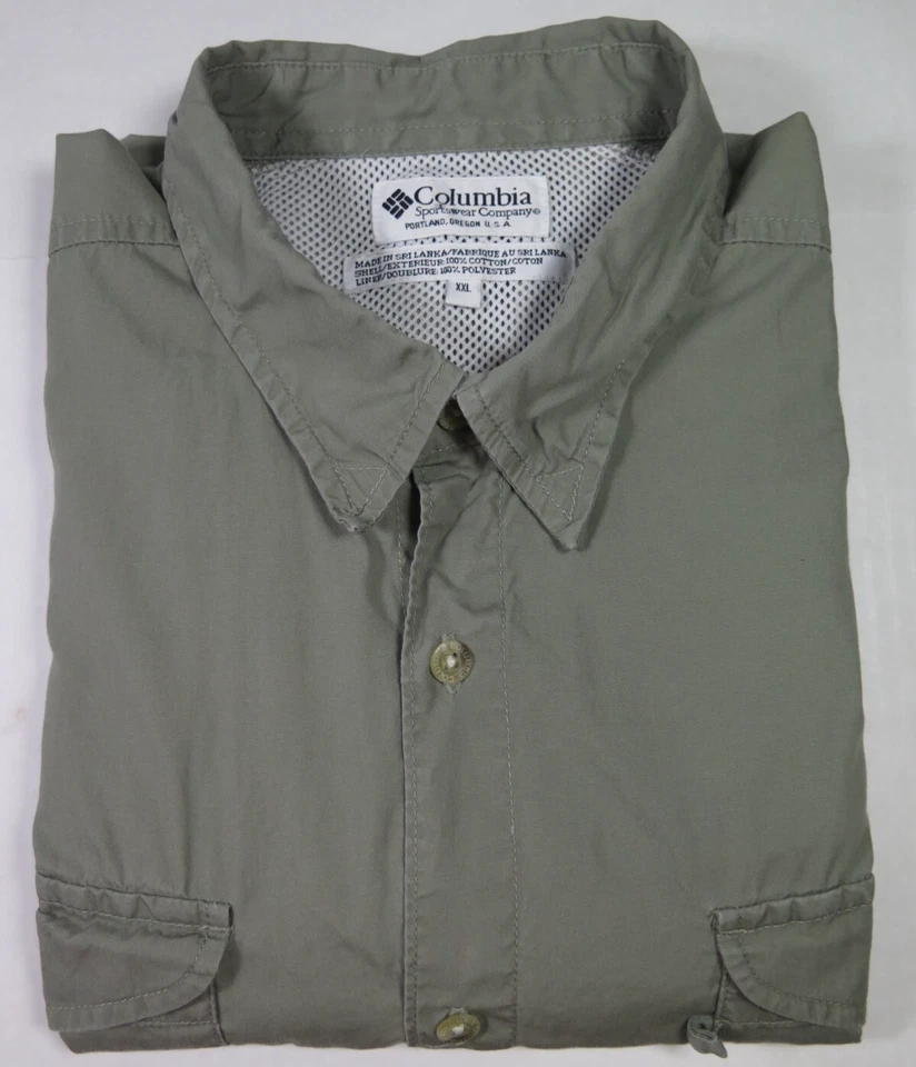 Columbia PFG Cotton Solid Green Outdoors Vented Fishing Shirt XXL 2XL Big Man - Image 3 of 4