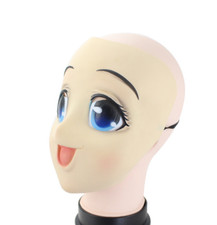 Anime Lindo Niña Dibujos Animados Ojos Grandes Juegos con disfraces Cara Completa Máscara de Látex Disfraz Kigurumi