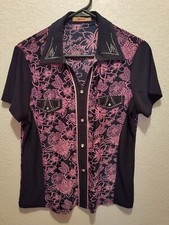YAHONG fashions collared black & purple floral studded pullover dress shirt