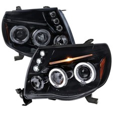 For Toyota Tacoma 05-11 Smoked Projector Headlights White Halos Brow LED DOTS
